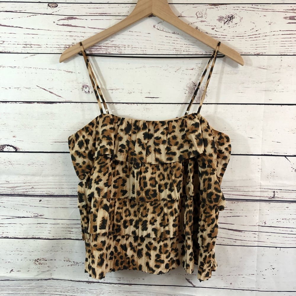 ENDLESS ROSE Leopard Ruffle Top, Small